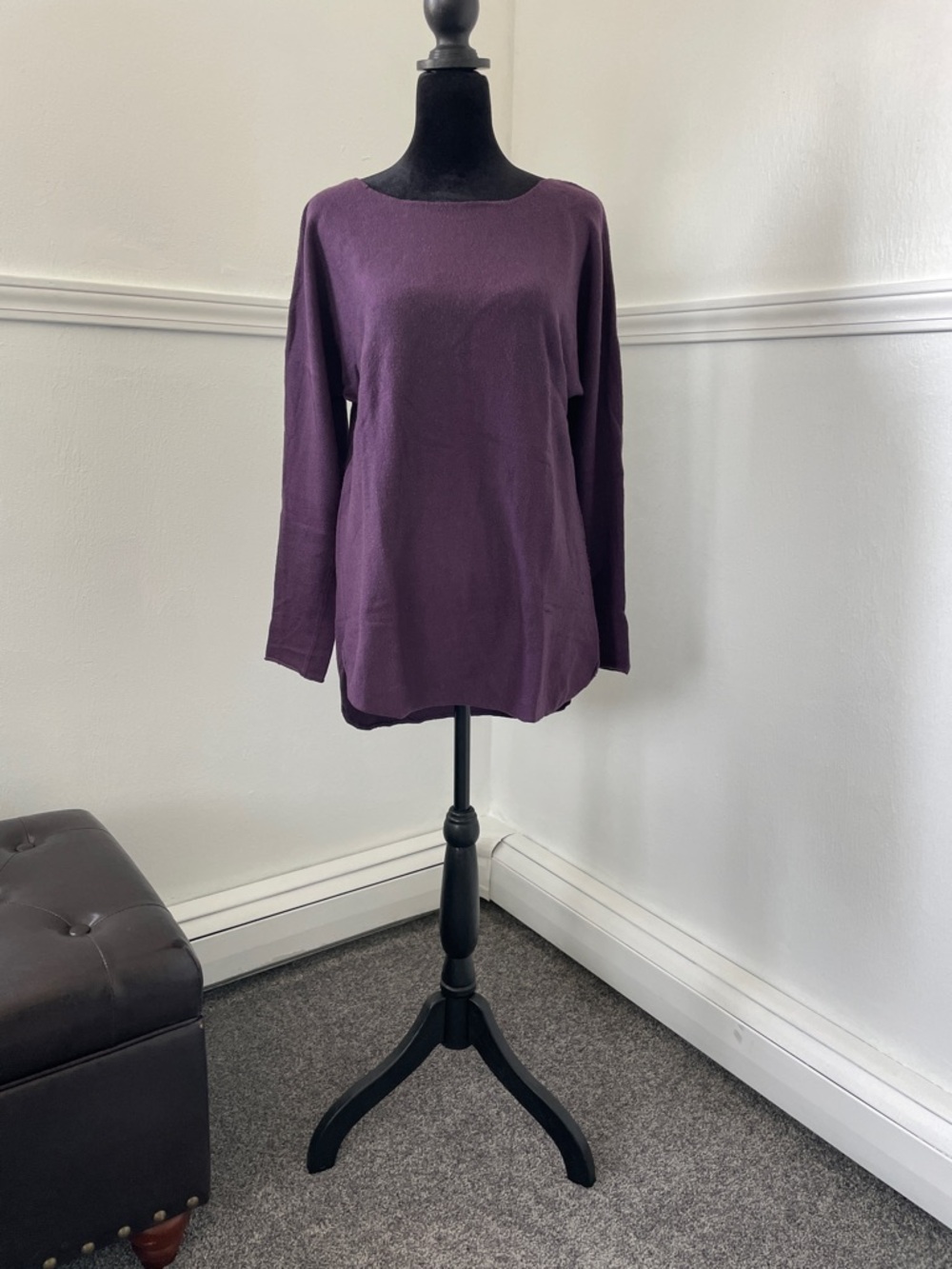 INC International Concepts Deep Plum Long Sleeve Boatneck Top